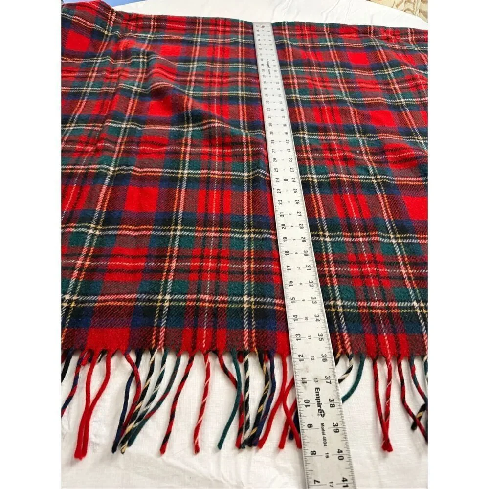 Pendleton Vintage USA Wool Blanket Red Green Plaid Fringed